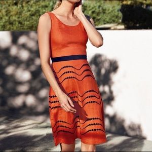 Boden Orange & Navy Embroidered Linen Dress